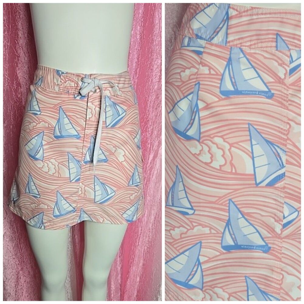 Vineyard Vines Pink Sailboat Print Board Coastal Skirt Size 8